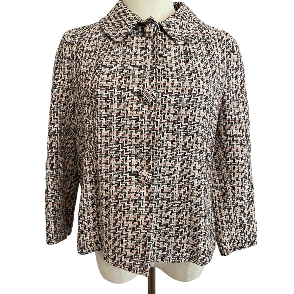 DKNY Women's Tweed Jacket Sz 8 Pink Mod 3/4‎ Sleeve Classic Clueless Preppy